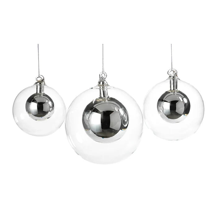 DOUBLE GLASS BALL ORNAMENT-SILVER/LARGE