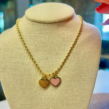 DOUBLE HEARTS ON BALL CHAIN - Gold