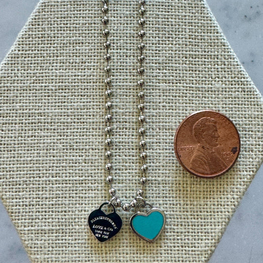 DOUBLE HEARTS ON BALL CHAIN - Silver