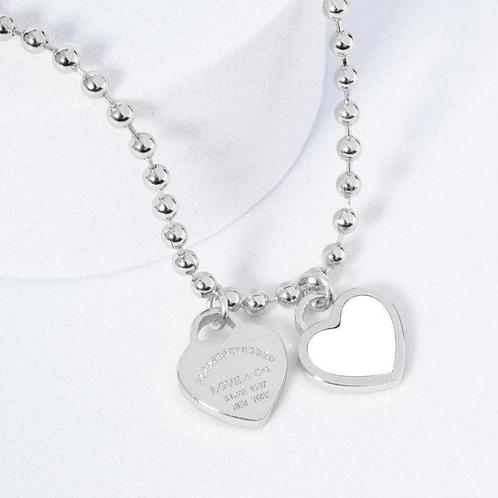 DOUBLE HEARTS ON BALL CHAIN - Silver