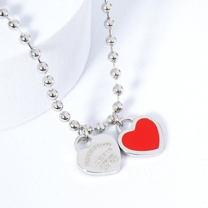 DOUBLE HEARTS ON BALL CHAIN - Silver