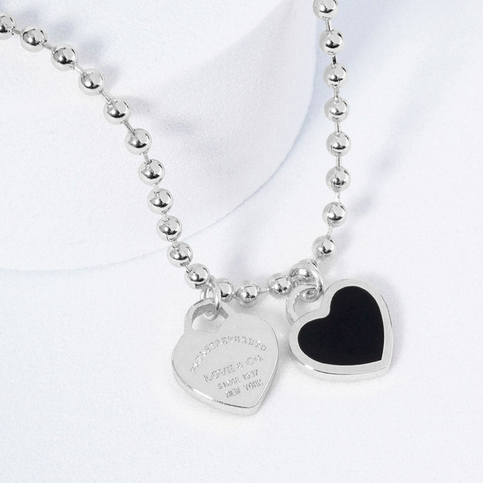 DOUBLE HEARTS ON BALL CHAIN - Silver