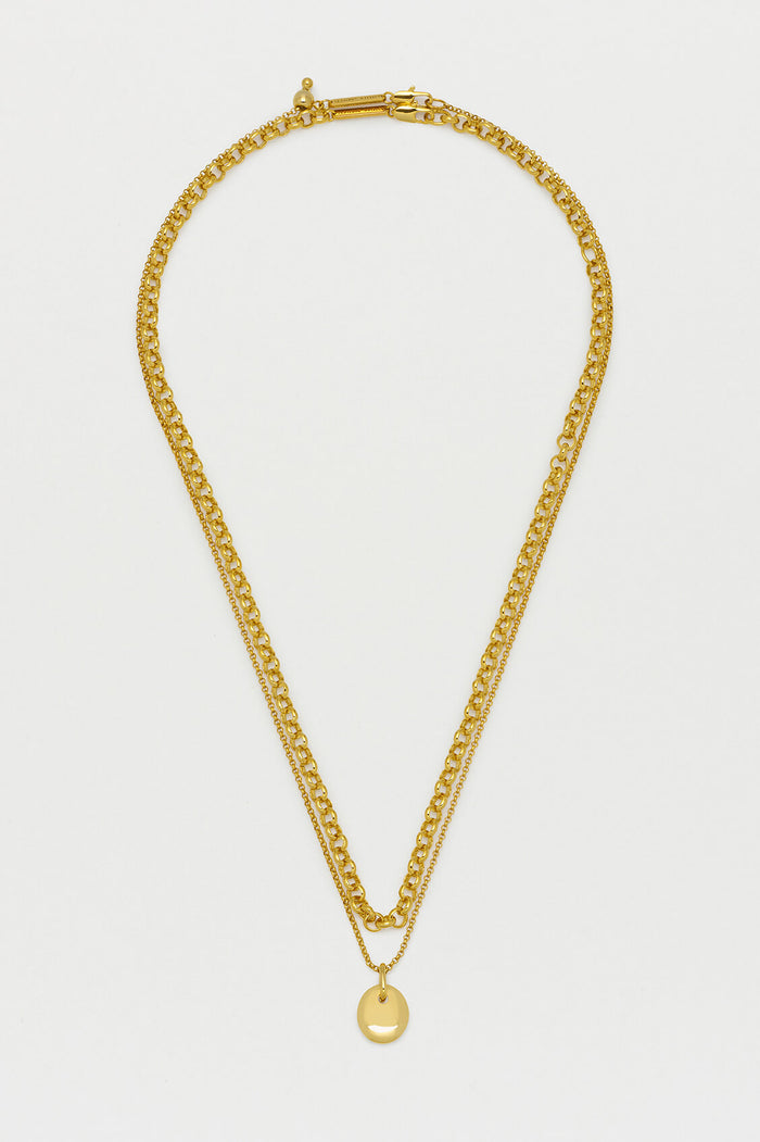 Double Layer Chain with Pebble Pendant Necklace