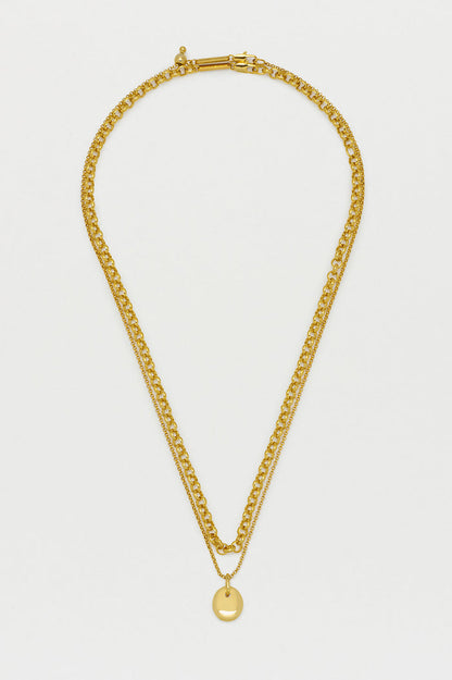 Double Layer Chain with Pebble Pendant Necklace