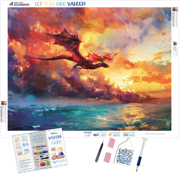 Dragon Soaring Through A Dramatic Sunset