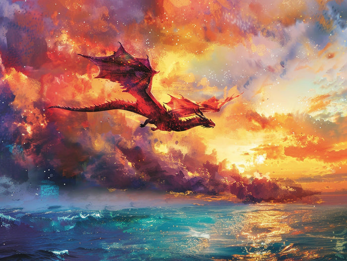 Dragon Soaring Through A Dramatic Sunset