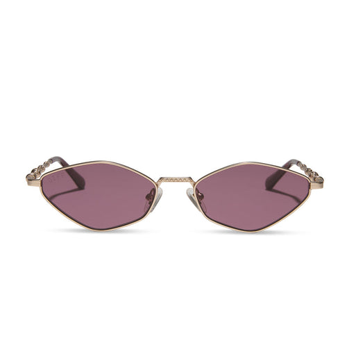 harry potter x diff eyewear featuring professor dumbledore sunglasses with a gold frame and aubergine lenses front view