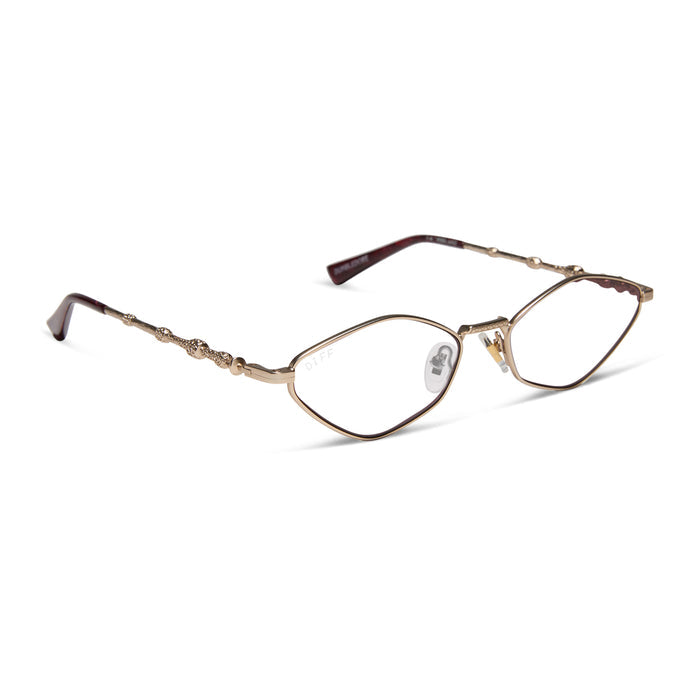 harry potter x diff eyewear featuring professor dumbledore prescription glasses with a gold frame angled view