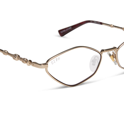 harry potter x diff eyewear featuring professor dumbledore prescription glasses with a gold frame detailed view