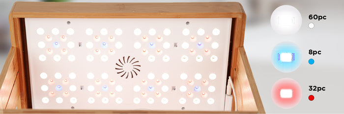 Duronic Hydroponic Growing System featuring a full-spectrum LED grow light panel with 60 white, 8 blue, and 32 red individual chips for optimal plant growth.