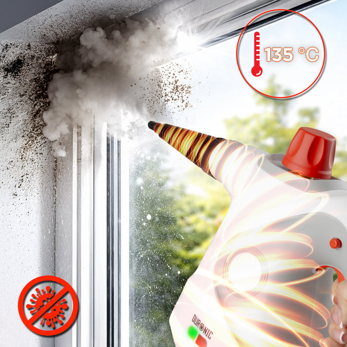 Duronic  Handheld Steam Cleaner to remove mold and sanitize dirty window frames.