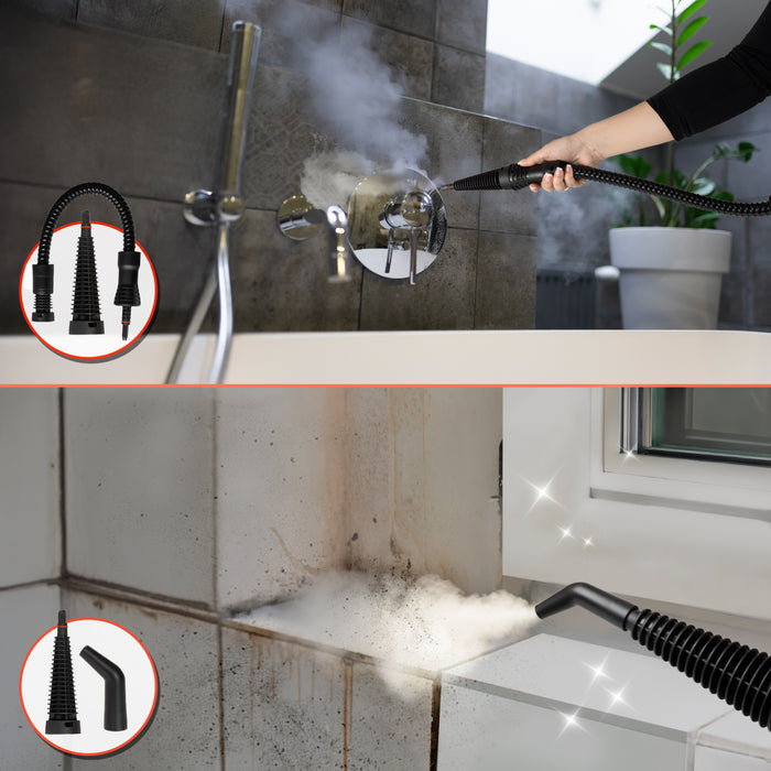Duronic  Handheld Steam Cleaner to deep clean bathroom chrome fixtures and tile grout.