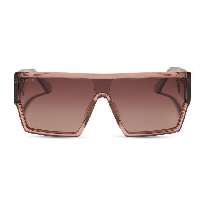diff eyewear featuring the electra shield sunglasses with a café ole frame and brown gradient polarized lenses front view