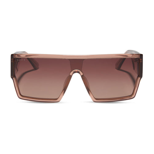 diff eyewear featuring the electra shield sunglasses with a café ole frame and brown gradient polarized lenses front view