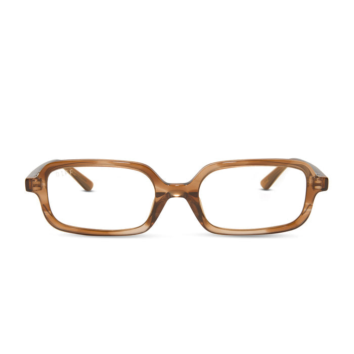 aspyn ovard x diff eyewear featuring the elle rectangle prescription glasses with a tortoise frame front view