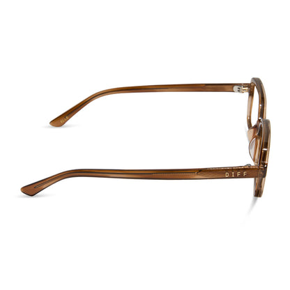 aspyn ovard x diff eyewear featuring the elle rectangle prescription glasses with a tortoise frame side view