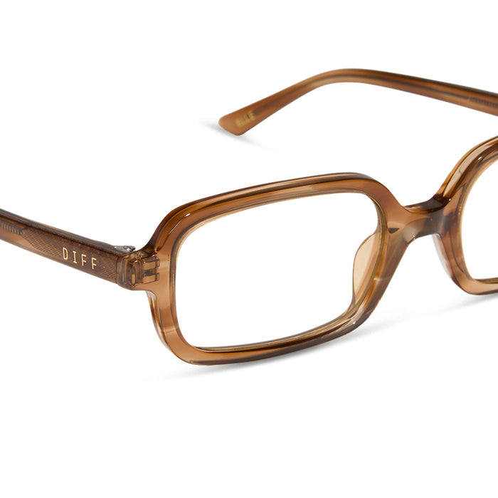 aspyn ovard x diff eyewear featuring the elle rectangle prescription glasses with a tortoise frame detailed view