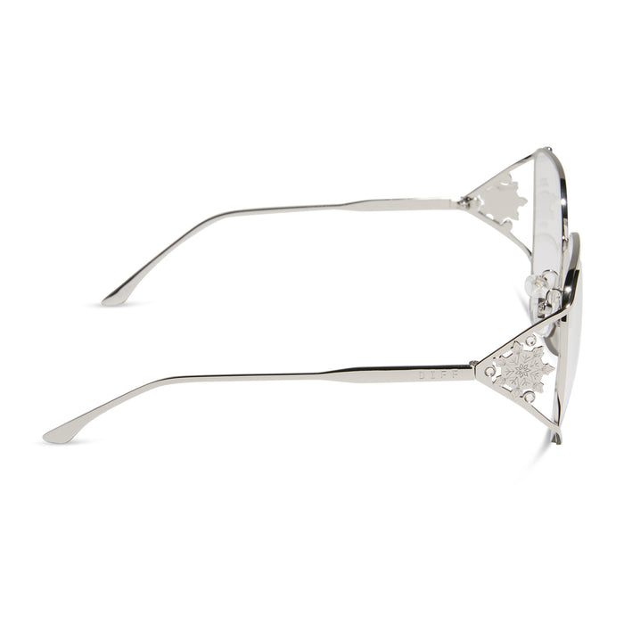 frozen x diff eyewear featuring the elsa oversized square prescription glasses with a cool silver gloss metal frame side view