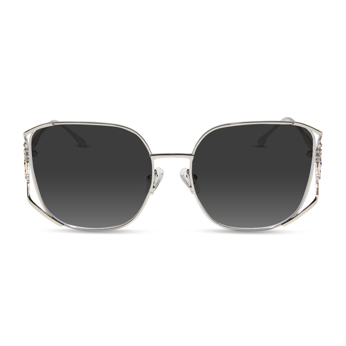 frozen x diff eyewear featuring the elsa oversized square prescription sunglasses with a cool silver gloss metal frame front view