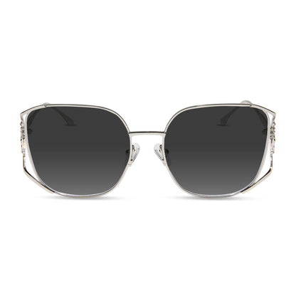 frozen x diff eyewear featuring the elsa oversized square prescription sunglasses with a cool silver gloss metal frame front view
