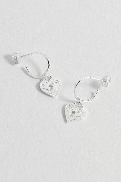 Engraved Heart Padlock Hoop Earrings