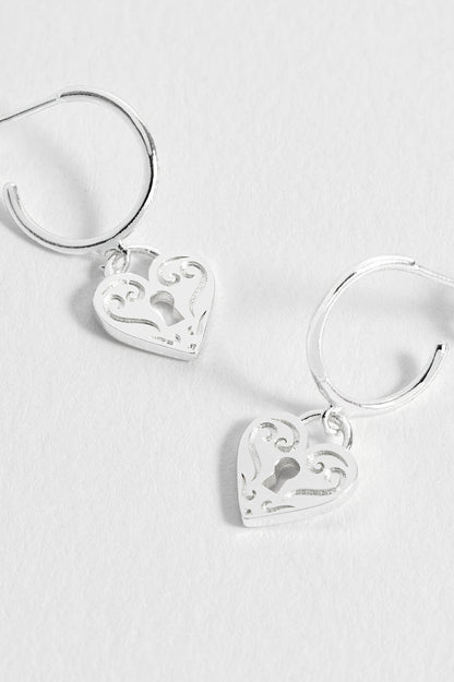 Engraved Heart Padlock Hoop Earrings
