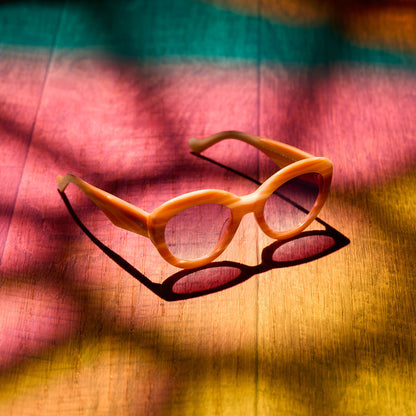 ENID SINCLAIR - ENIDS PINK + ORANGE STRIPE SWEATER + ROSY HIGHLIGHT SUNGLASSES