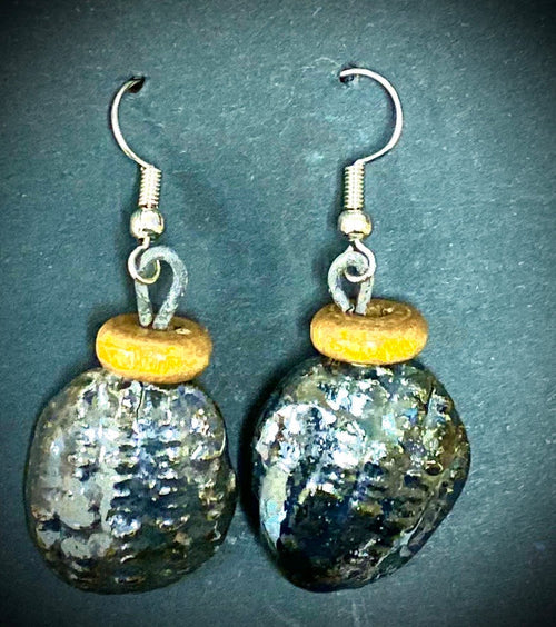 Shimmery metallic luster brown wood bead 2 ounces