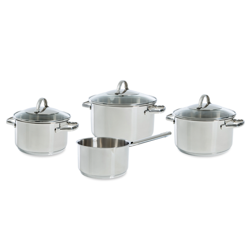 Essentials pannenset 4-delig zilver vooraanzicht