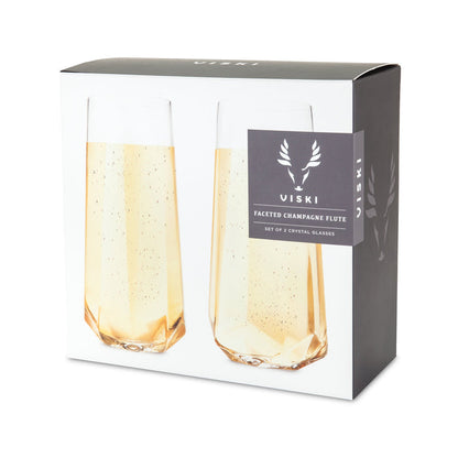 FACETED CRYSTAL STEMLESS CHAMPAGNE FLUTES
