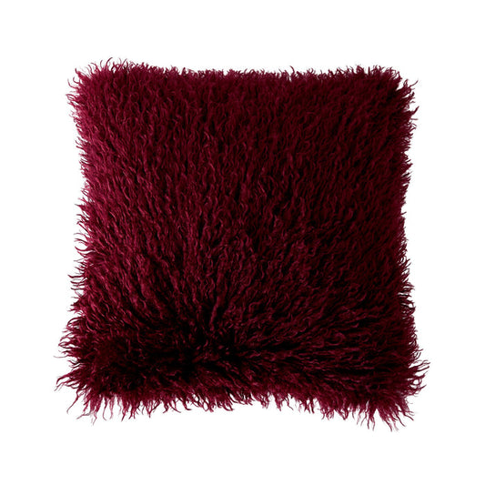 Faux Mongolian Fur and Velvet Cushion Claret 45x45cm