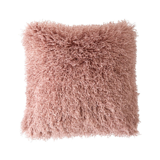 Faux Mongolian Fur and Velvet Cushion Rose Smoke 45x45cm