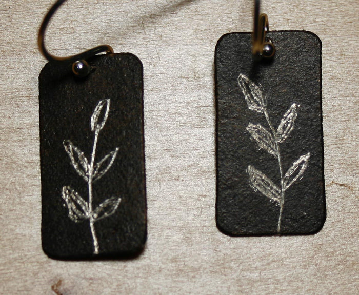 Fern Etch Oxidized Earrings