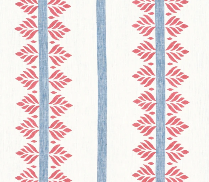 Fern Stripe Pillow Cover in Red and Blue, Thibaut Pillows