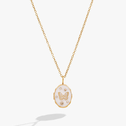Filigree Butterfly Locket Pendant Necklace