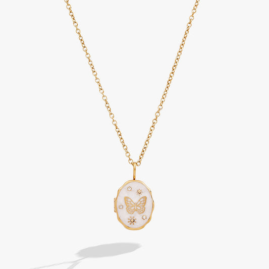 Filigree Butterfly Locket Pendant Necklace
