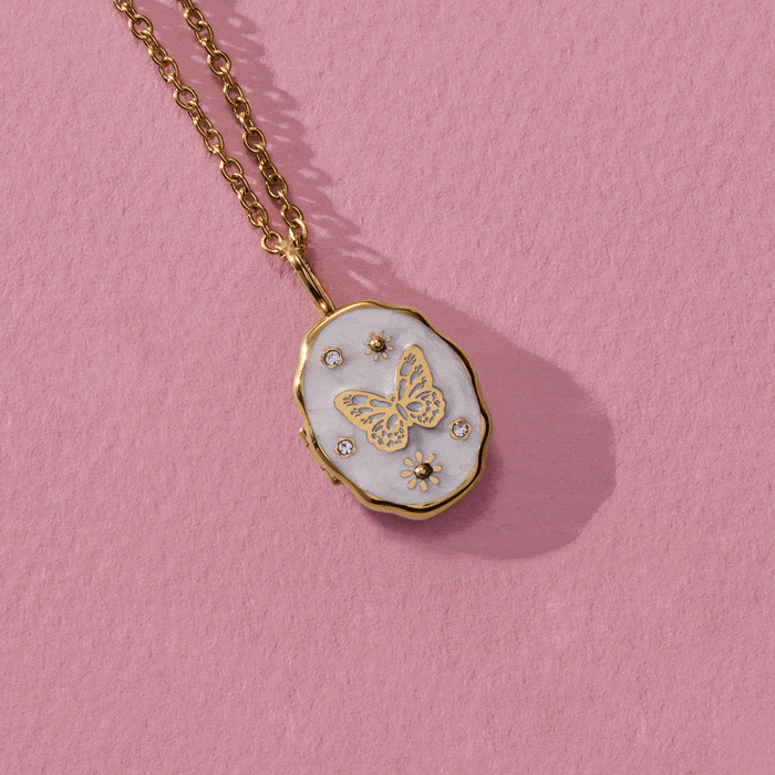 Filigree Butterfly Locket Pendant Necklace