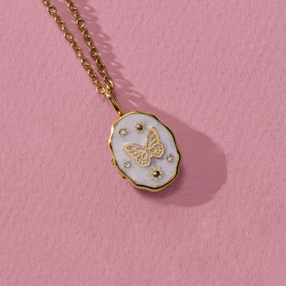 Filigree Butterfly Locket Pendant Necklace