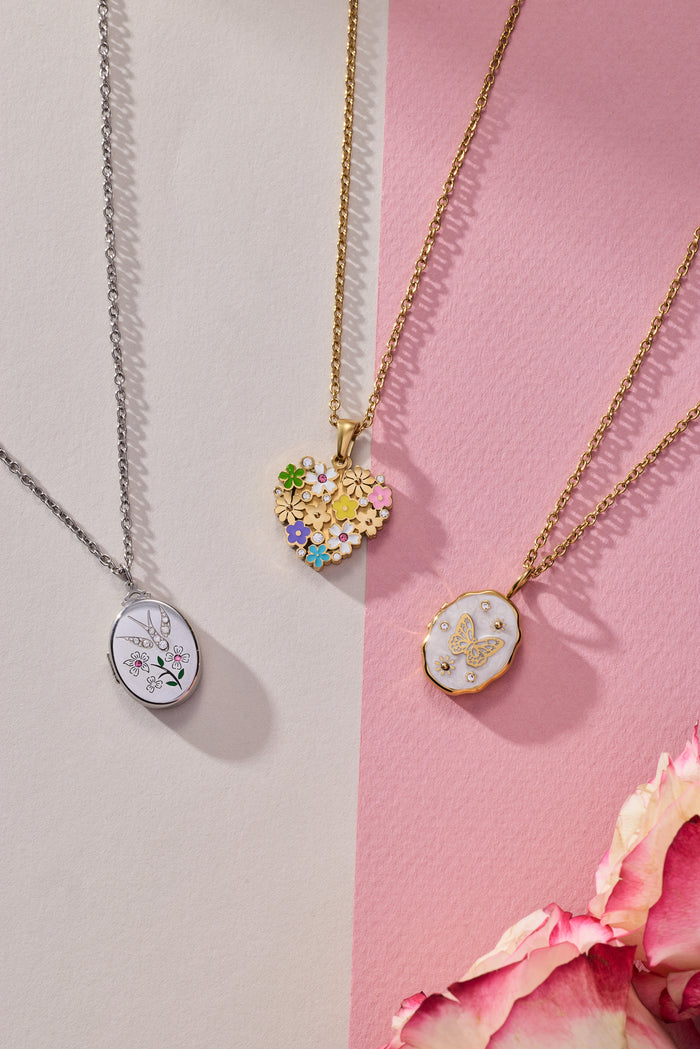 Filigree Butterfly Locket Pendant Necklace