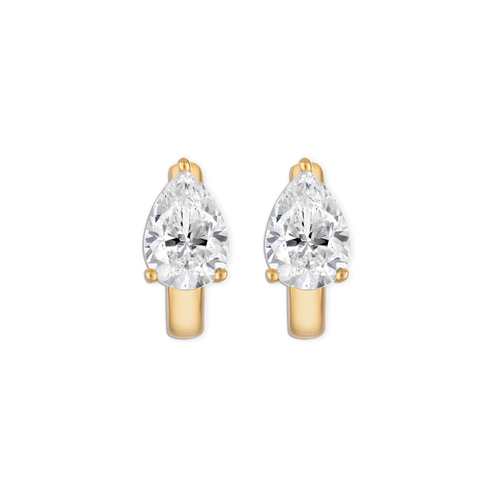 Floating Pear Huggie - 14k vermeil or sterling silver prong set pear lab gemstone huggie hoop earring, sold as single or pair