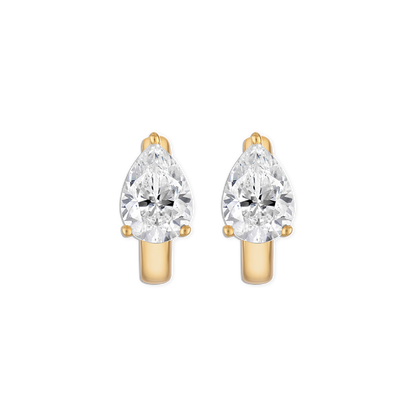 Floating Pear Huggie - 14k vermeil or sterling silver prong set pear lab gemstone huggie hoop earring, sold as single or pair