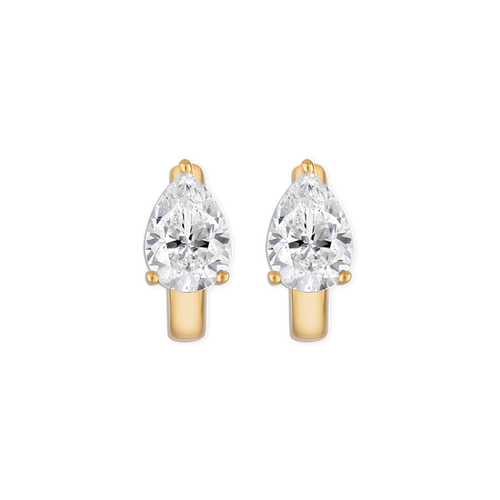 Floating Pear Huggie - 14k vermeil or sterling silver prong set pear lab gemstone huggie hoop earring, sold as single or pair