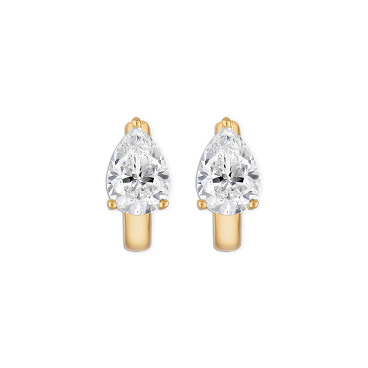 Floating Pear Huggie - 14k vermeil or sterling silver prong set pear lab gemstone huggie hoop earring, sold as single or pair