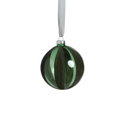 FLOCKED GREEN GLASS ORNAMENT 4"