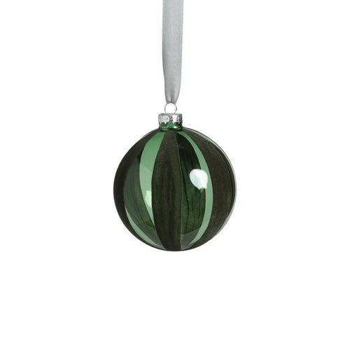 FLOCKED GREEN GLASS ORNAMENT 4"