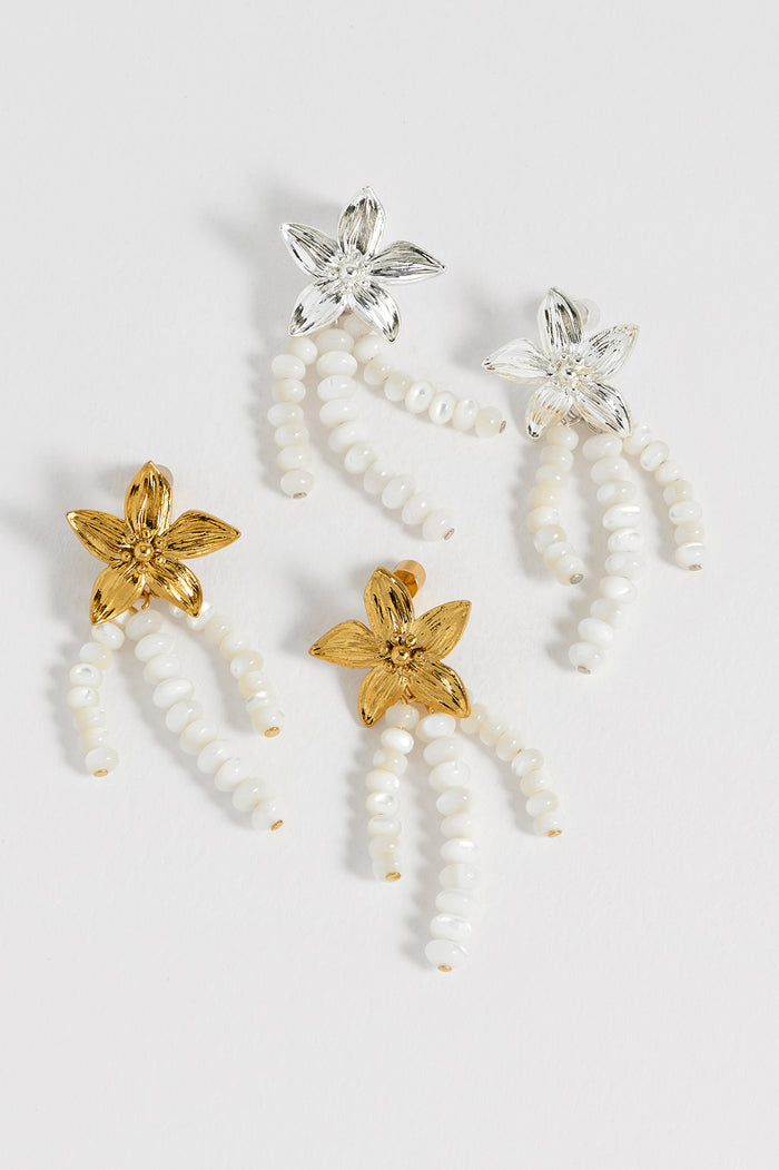 Flower Pearl Drop Earrings