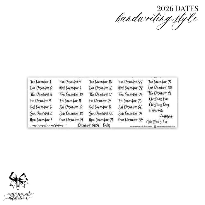 FOILED 2026 DATES - HANDWRITING STYLE