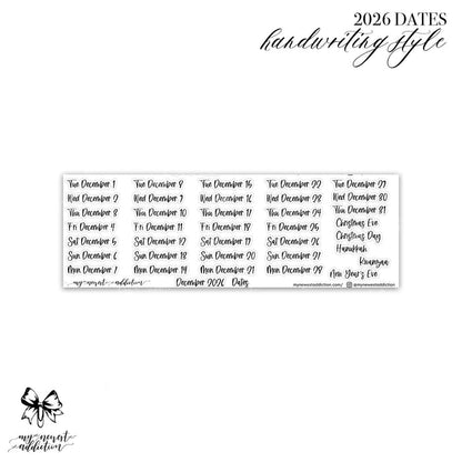 FOILED 2026 DATES - HANDWRITING STYLE