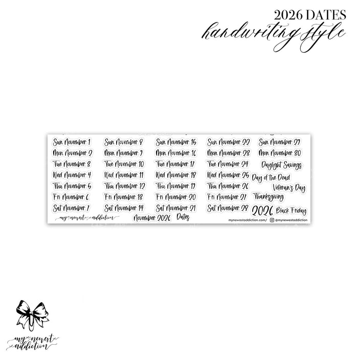 FOILED 2026 DATES - HANDWRITING STYLE