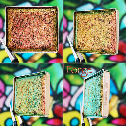 Forge Jewelled Multichrome Eyeshadow angle shifts rose-orange-gold-lime-teal